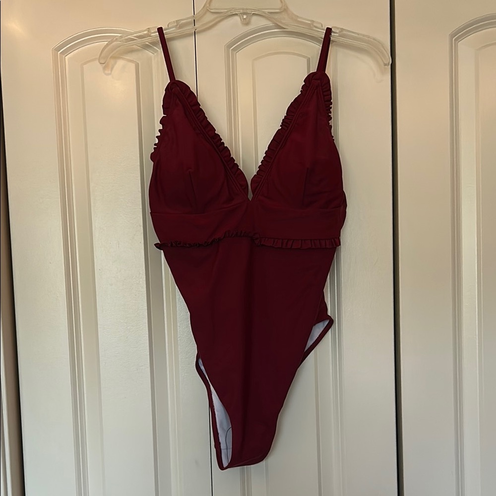 Red Ruffled One-Piece Swimsuit
